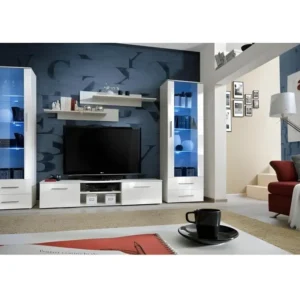 Bureau Évolutif Ensemble pour votre salon GALINO C, coloris blanc brillant. -Meuble récent et tendance pour votre salon.