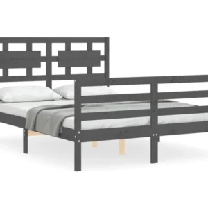 Cadre de lit avec tête de lit gris 140x190 bois massif avec chaise de bureau incluse