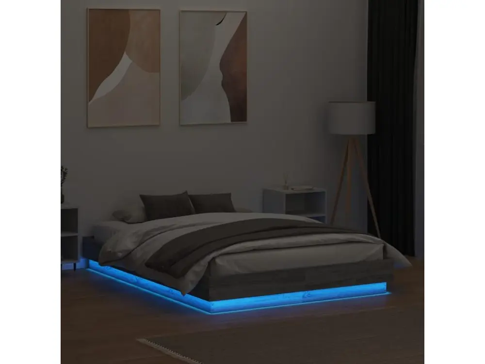 Design Modulable Cadre de lit avec lumières LED sonoma gris 140x190 cm