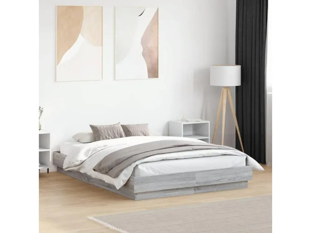 Design Modulable Cadre de lit avec lumières LED sonoma gris 140x190 cm