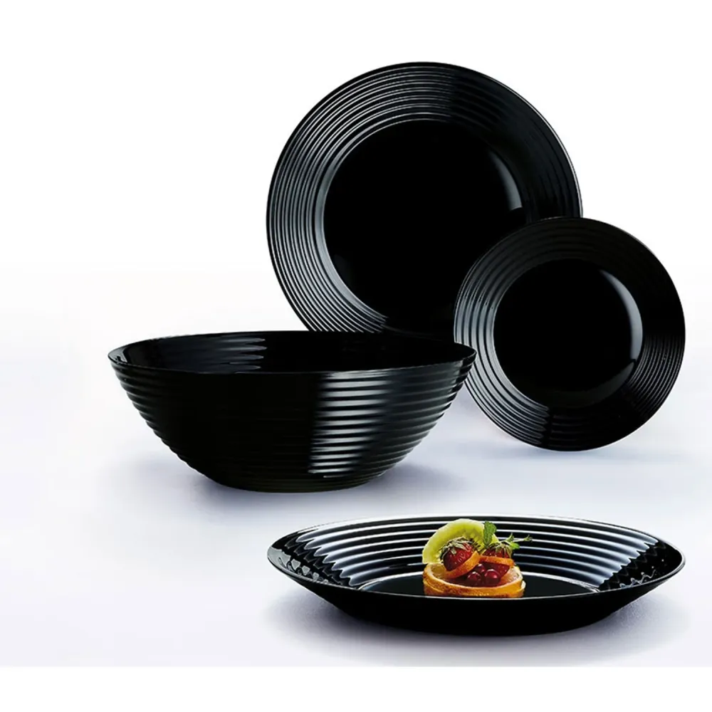 Ensemble d'assiettes 19el Luminarc Harena noir verre trempé avec panneaux acoustiques