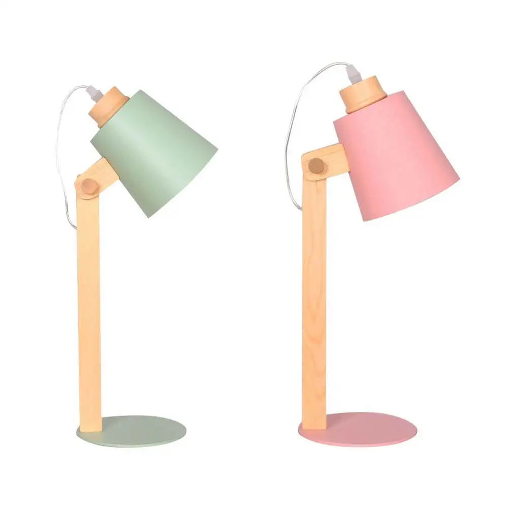 Ensemble design scandinave Lampe de bureau DKD Home Decor Naturel Rose Métal Bois Vert (2 Unités)