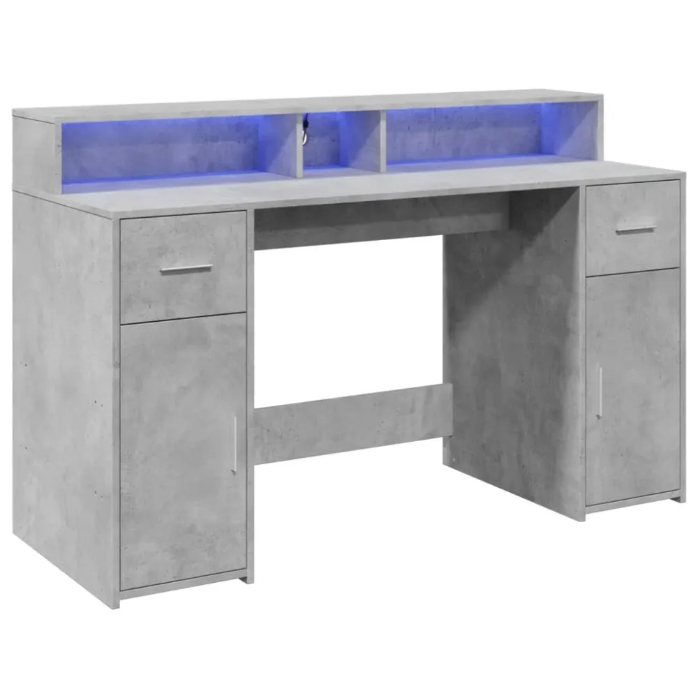 Ensemble ergonomique Bureau table poste de travail meuble d'ordinateur informatique étude et lumières LED 140 x 55 x 91cm...