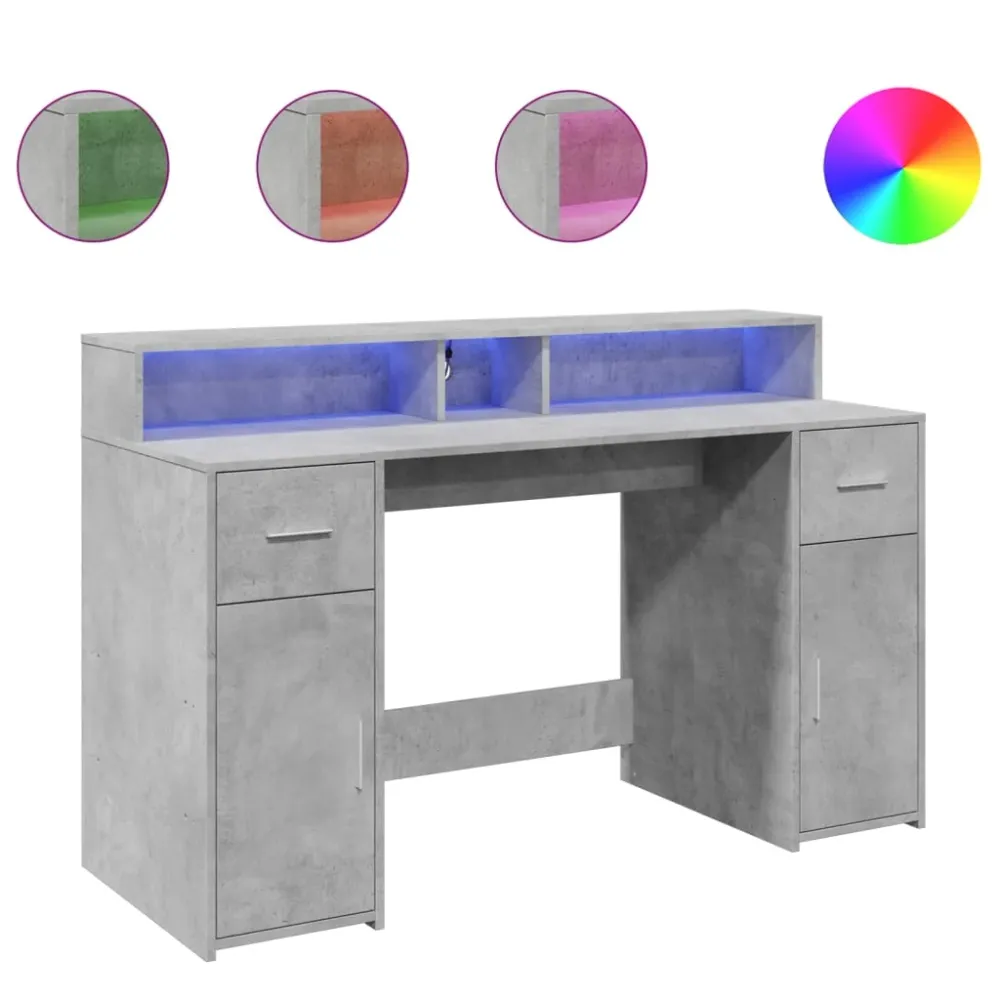Ensemble ergonomique Bureau table poste de travail meuble d'ordinateur informatique étude et lumières LED 140 x 55 x 91cm...
