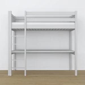 Ensemble L-shaped Lit mezzanine en bois - avec bureau N06 Gris 90x180