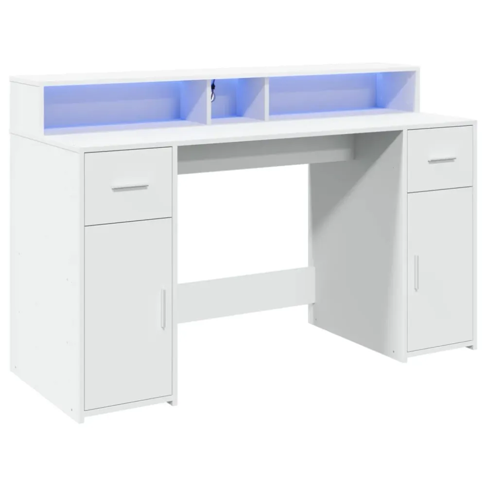 Ensemble modulable Bureau table poste de travail meuble d'ordinateur informatique étude avec lumières LED 140 x 55 x 91 cm...