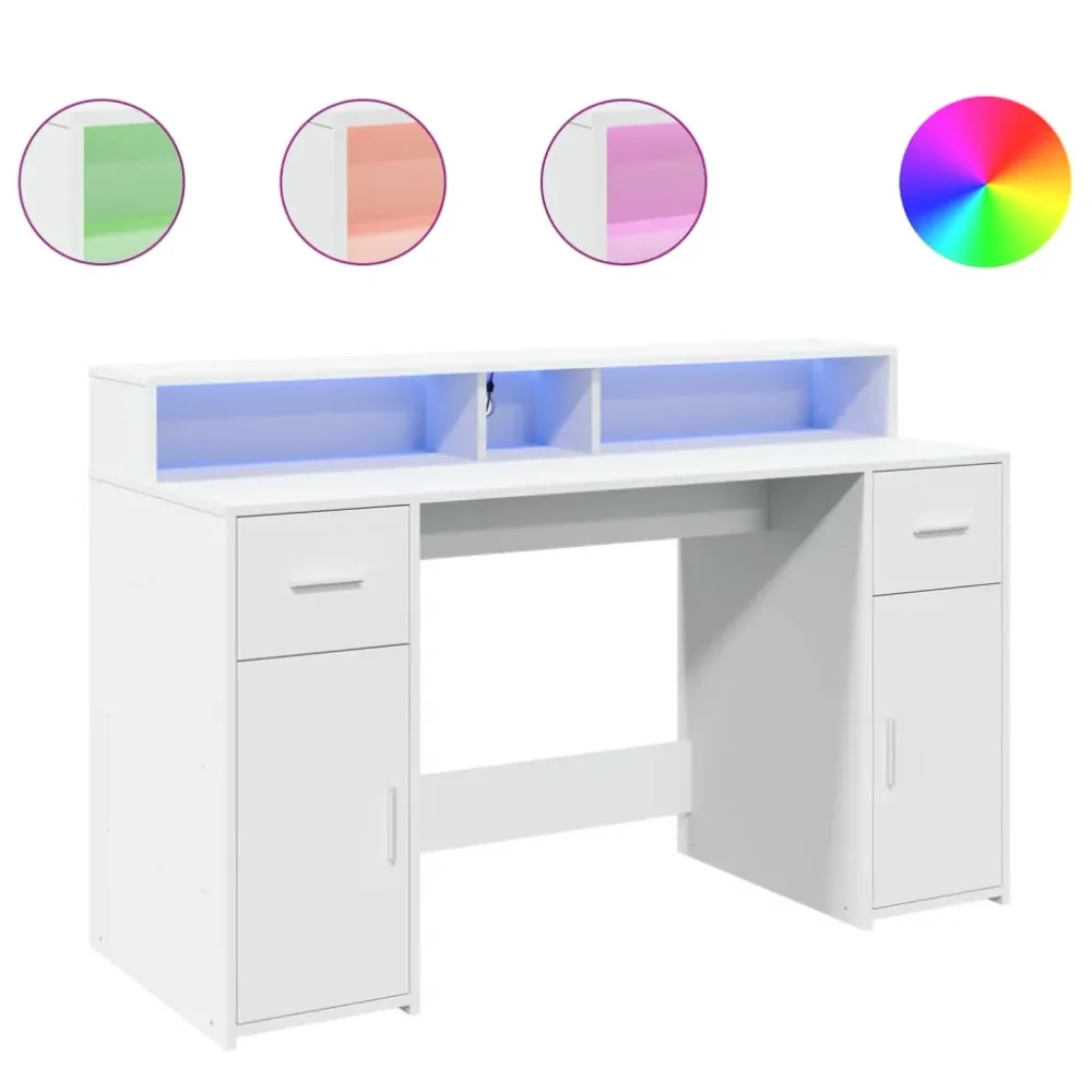 Ensemble modulable Bureau table poste de travail meuble d'ordinateur informatique étude avec lumières LED 140 x 55 x 91 cm...