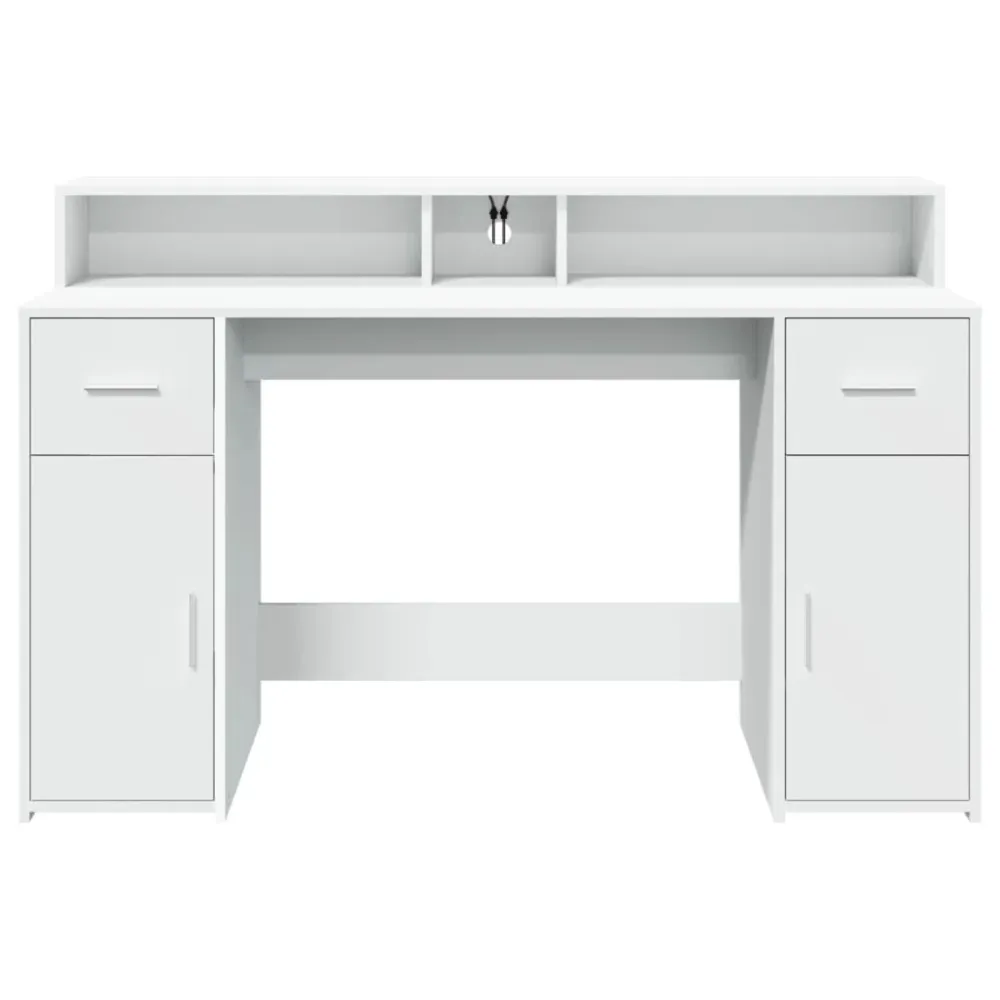 Ensemble modulable Bureau table poste de travail meuble d'ordinateur informatique étude avec lumières LED 140 x 55 x 91 cm...