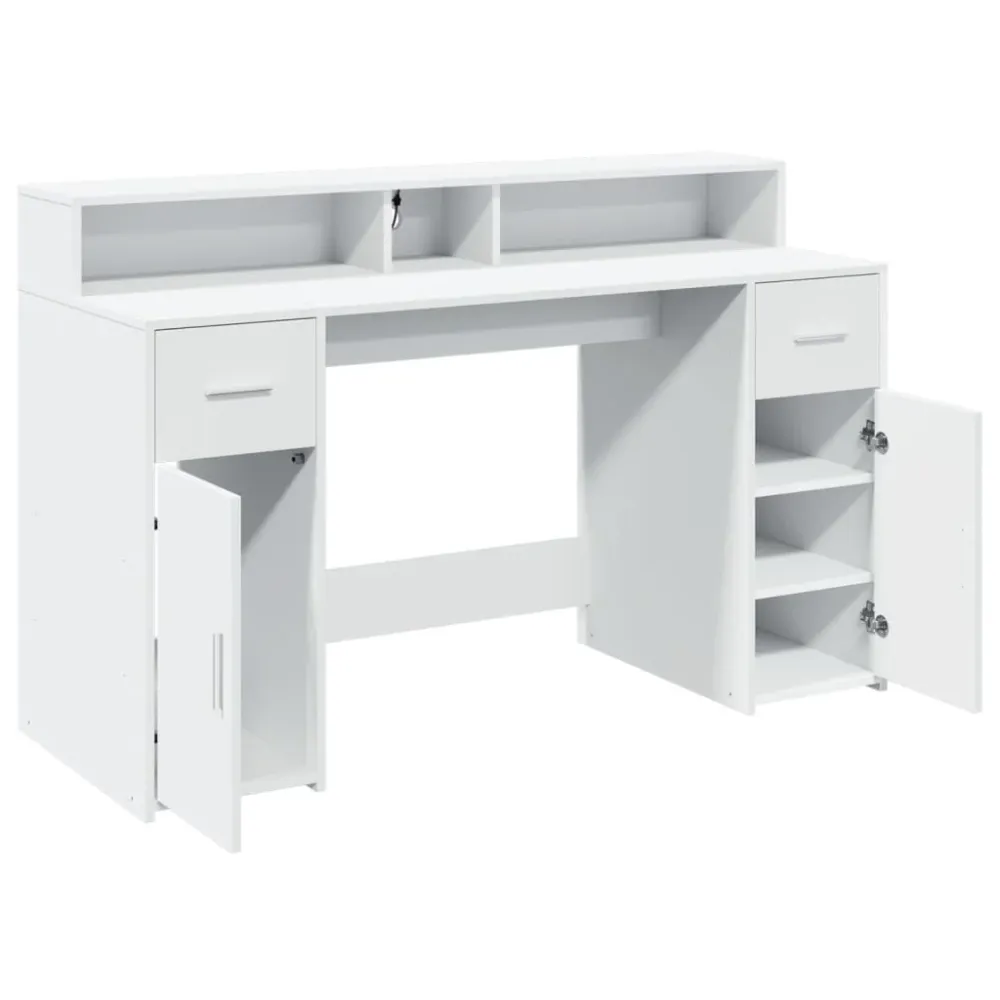 Ensemble modulable Bureau table poste de travail meuble d'ordinateur informatique étude avec lumières LED 140 x 55 x 91 cm...