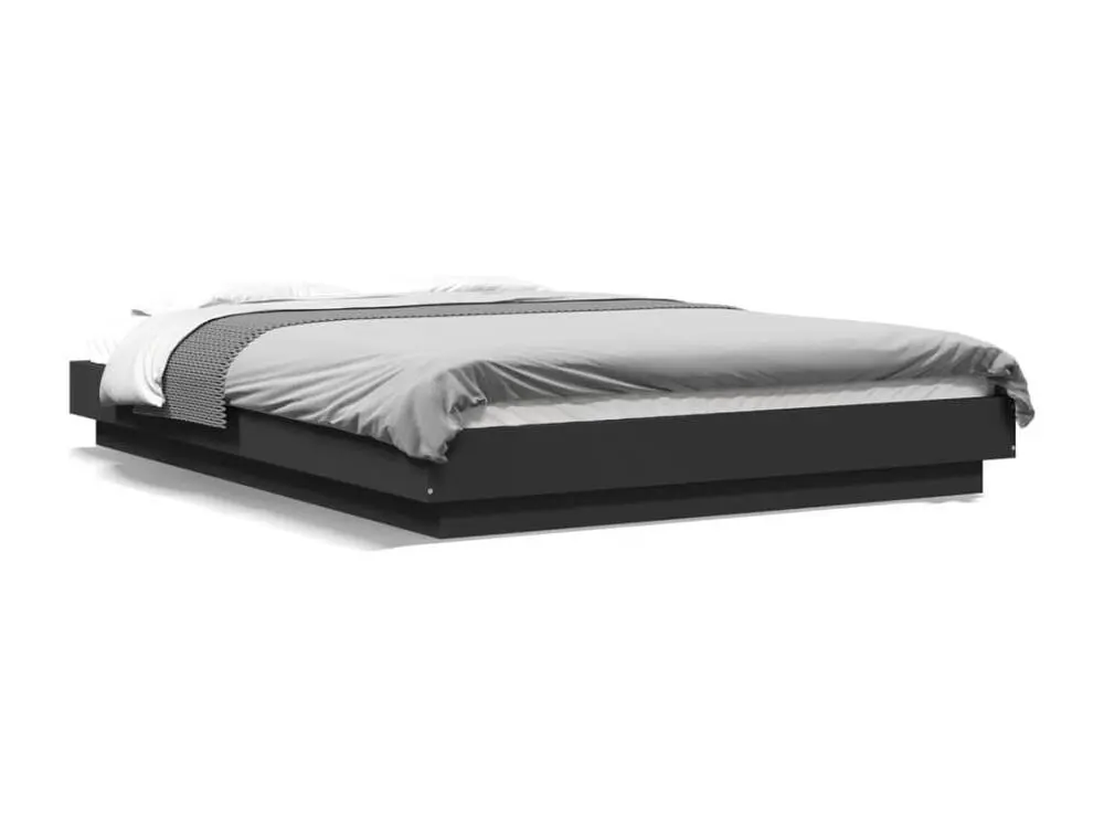 Ensemble modulable Cadre de lit avec lumières LED noir 140x190 cm bois ingénierie