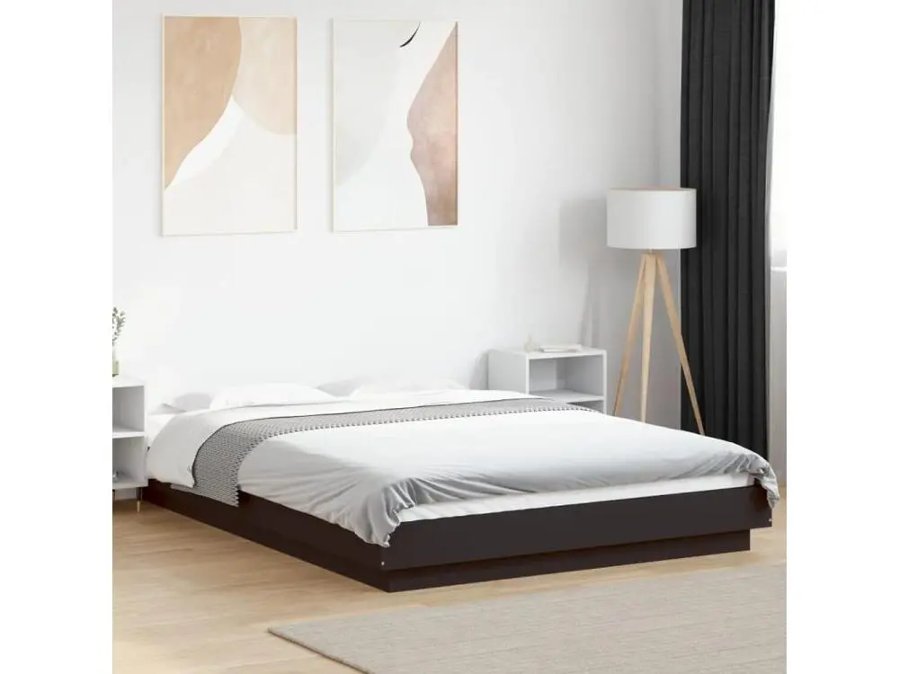 Ensemble modulable Cadre de lit avec lumières LED noir 140x190 cm bois ingénierie