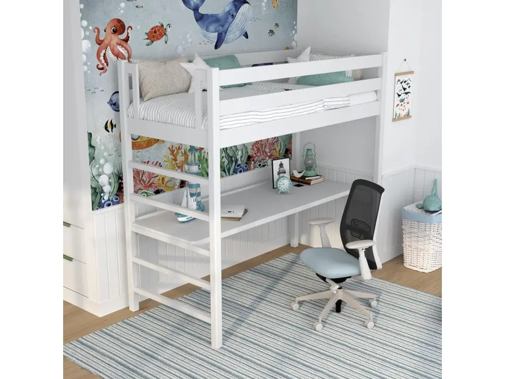 Ensemble modulable Lit mezzanine en bois - avec bureau N01 Blanc 80x180