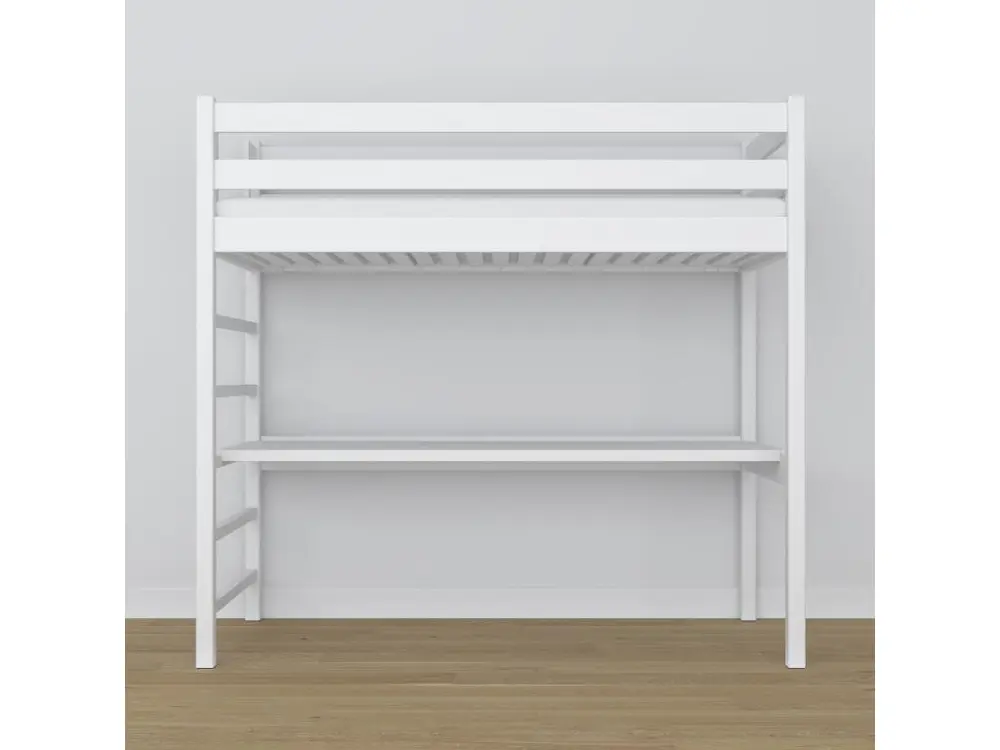 Ensemble modulable Lit mezzanine en bois - avec bureau N01 Blanc 80x180