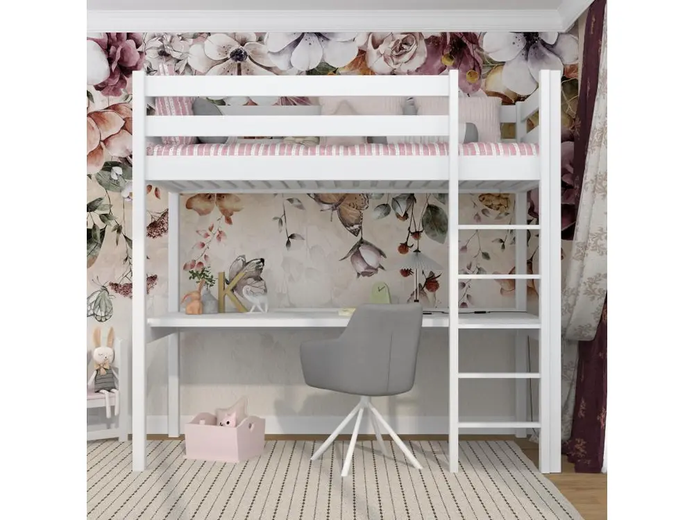 Ensemble modulable Lit mezzanine en bois - avec bureau N05 Blanc 100x190