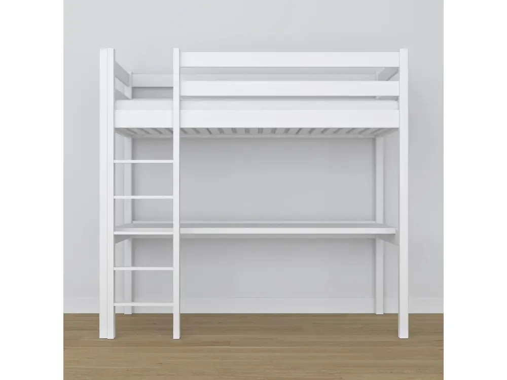Ensemble modulable Lit mezzanine en bois - avec bureau N05 Blanc 100x190