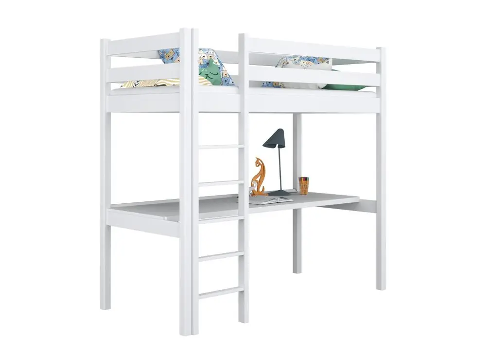 Ensemble modulable Lit mezzanine en bois - avec bureau N05 Blanc 100x190