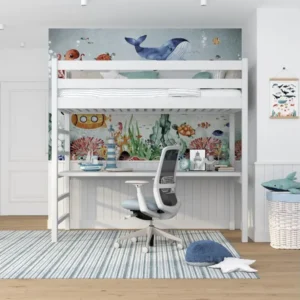 Lit mezzanine en bois - avec bureau N01 Blanc 120x200 pour télétravail