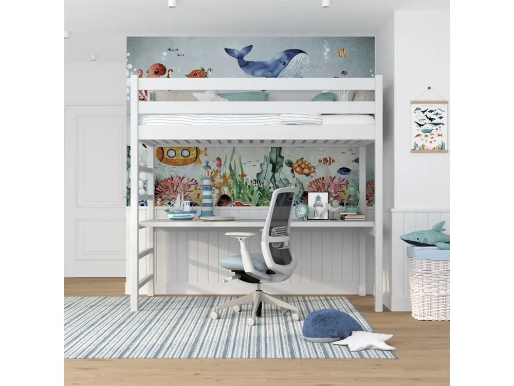 Lit mezzanine en bois - avec bureau N01 Blanc 120x200 pour télétravail