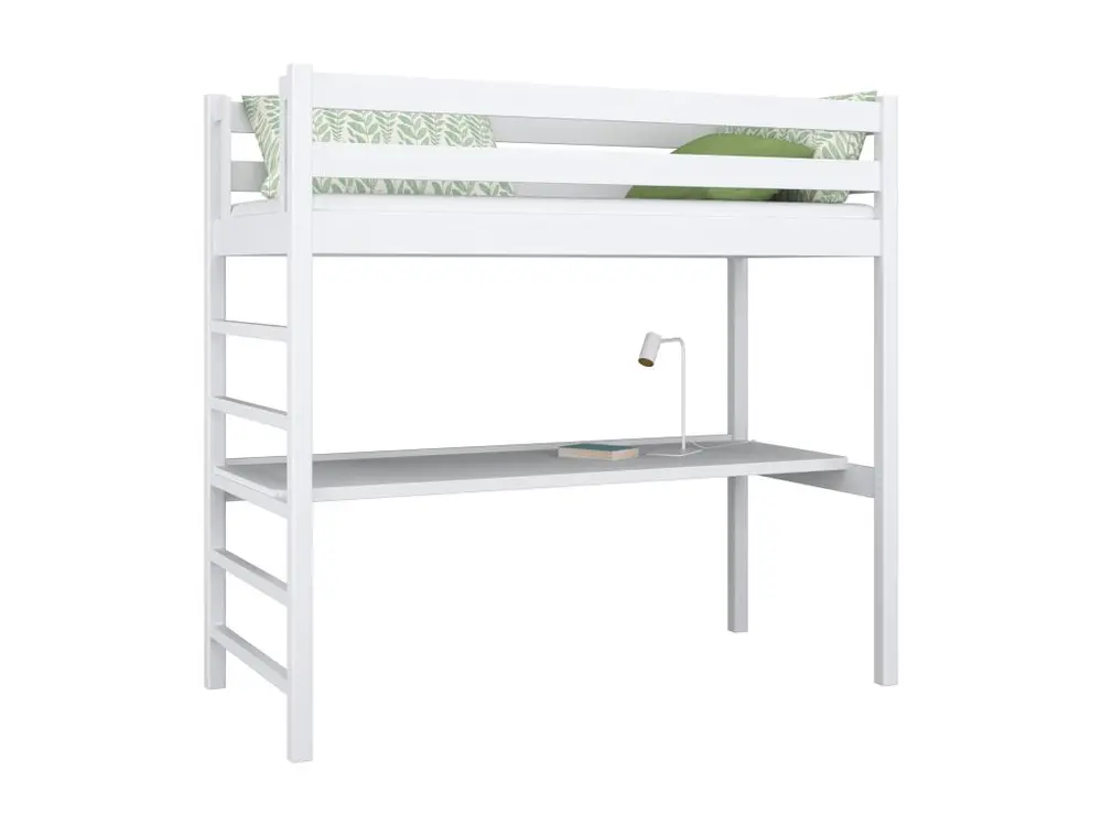 Lit mezzanine en bois - avec bureau N01 Blanc 120x200 pour télétravail