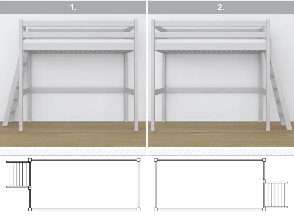 Lit mezzanine en bois N02 Gris 90x180
