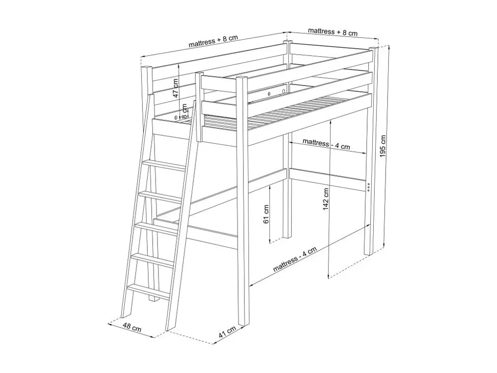 Lit mezzanine en bois N02 Gris 90x180
