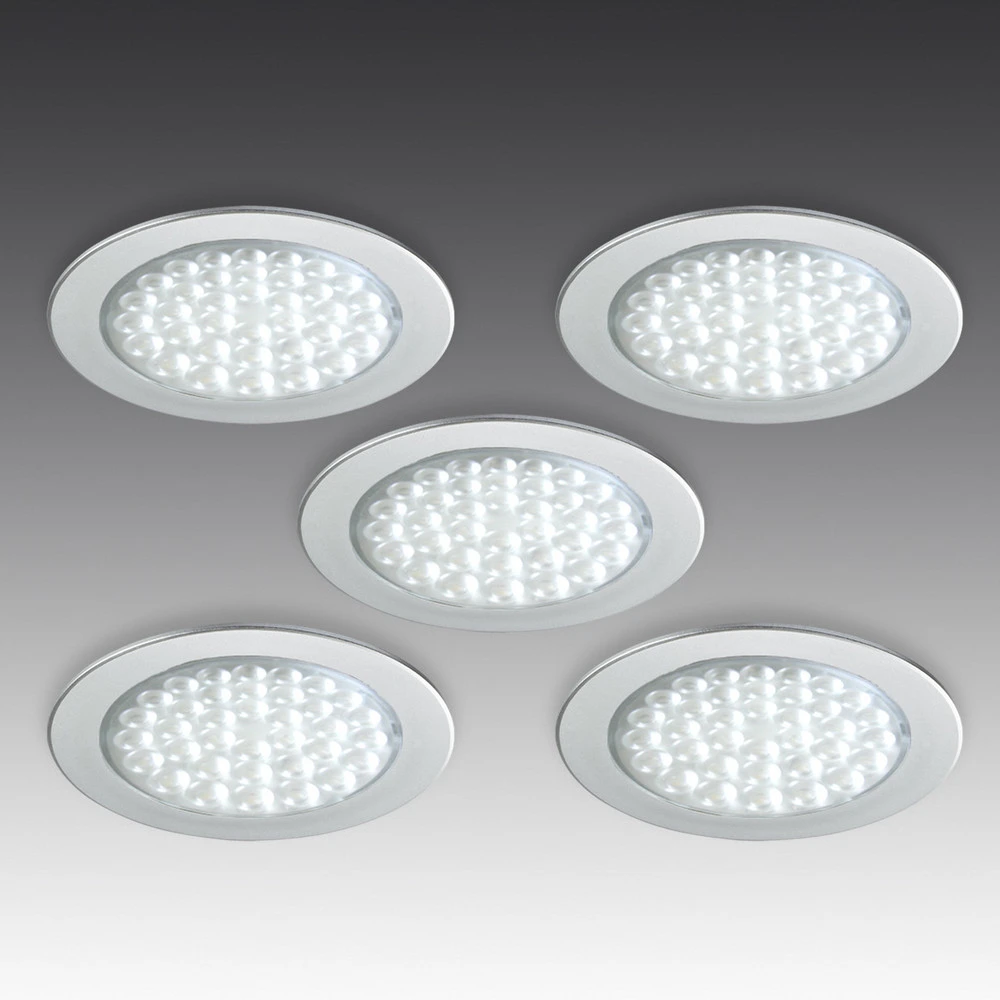 Set de 5 spots encastrés LED R 68 aspect inox avec panneaux acoustiques