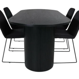 BiancaBL ensemble table, table noir et 4 Muce chaises noir. pour télétravail