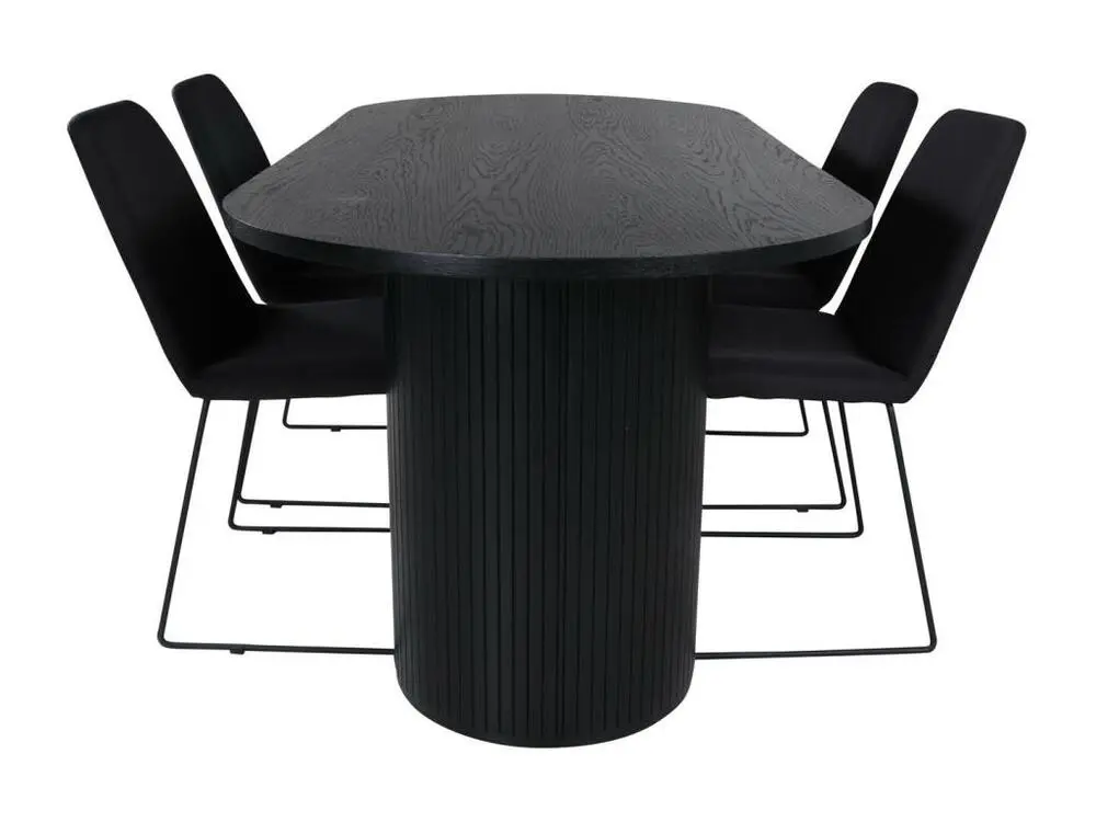 BiancaBL ensemble table, table noir et 4 Muce chaises noir. pour télétravail
