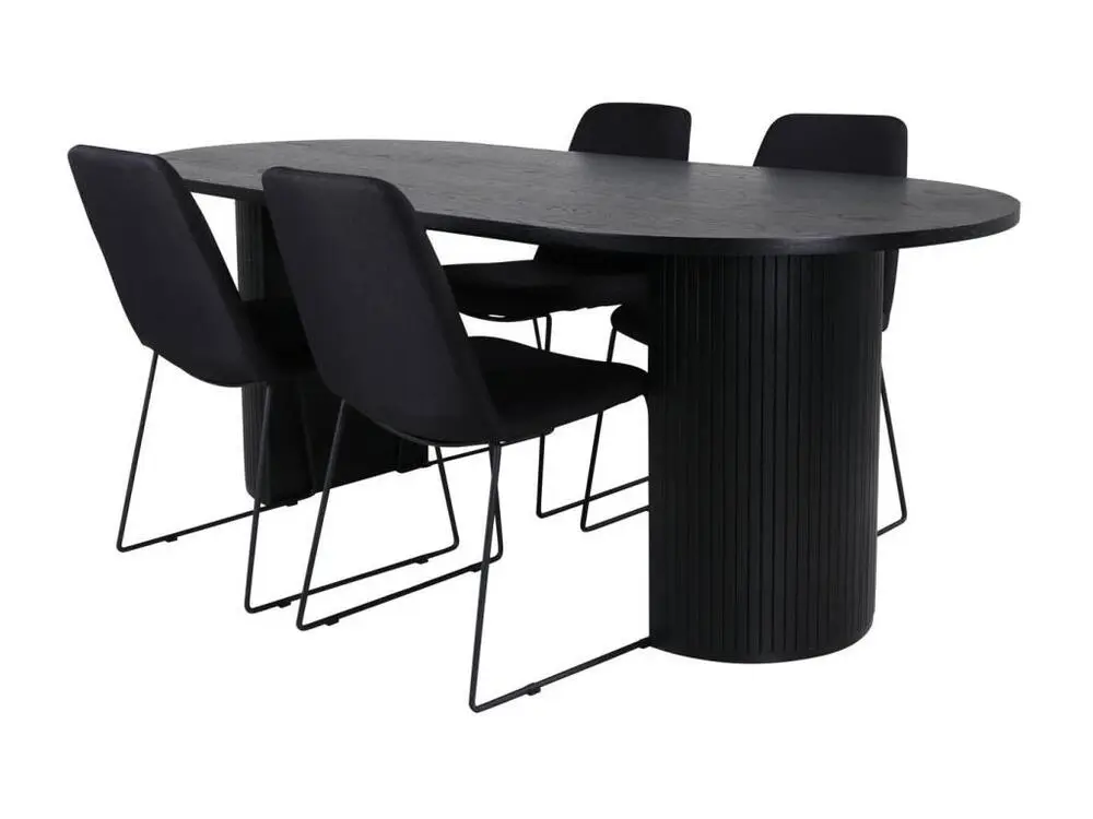 BiancaBL ensemble table, table noir et 4 Muce chaises noir. pour télétravail