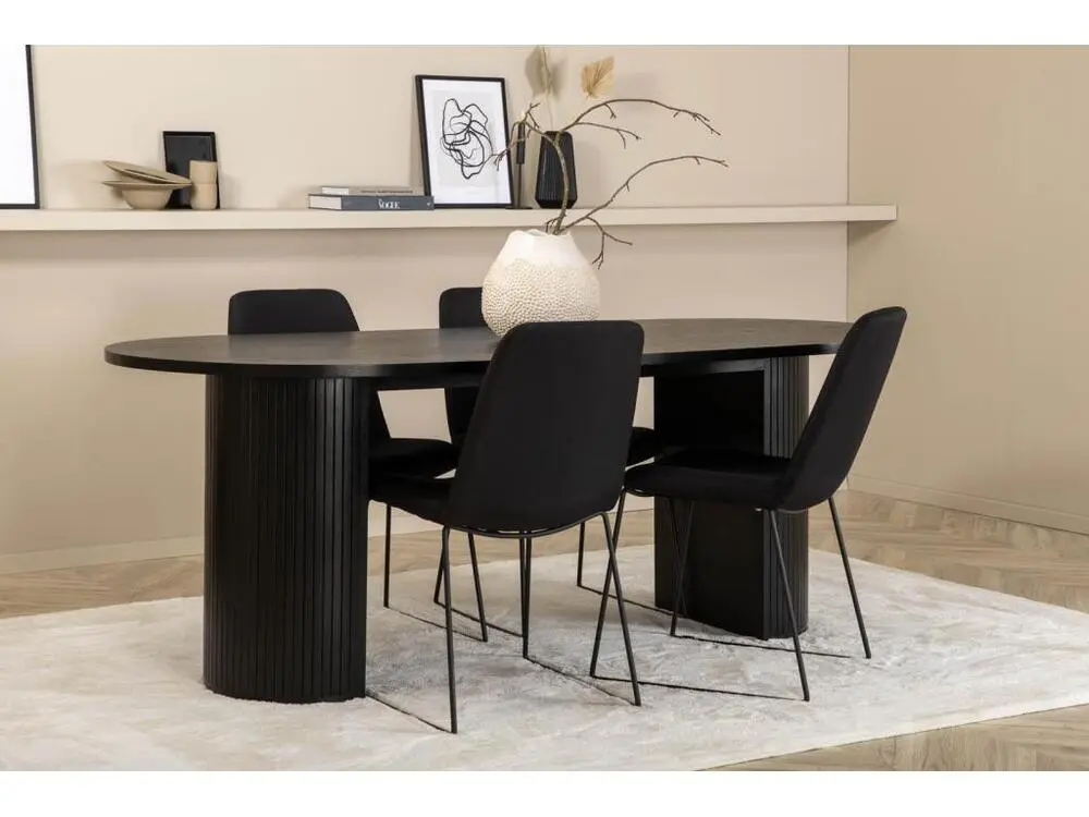 BiancaBL ensemble table, table noir et 4 Muce chaises noir. pour télétravail