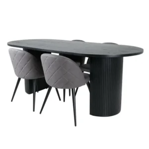 BiancaBL ensemble table, table noir et 4 Tissu doux Stitches chaises gris. pour télétravail