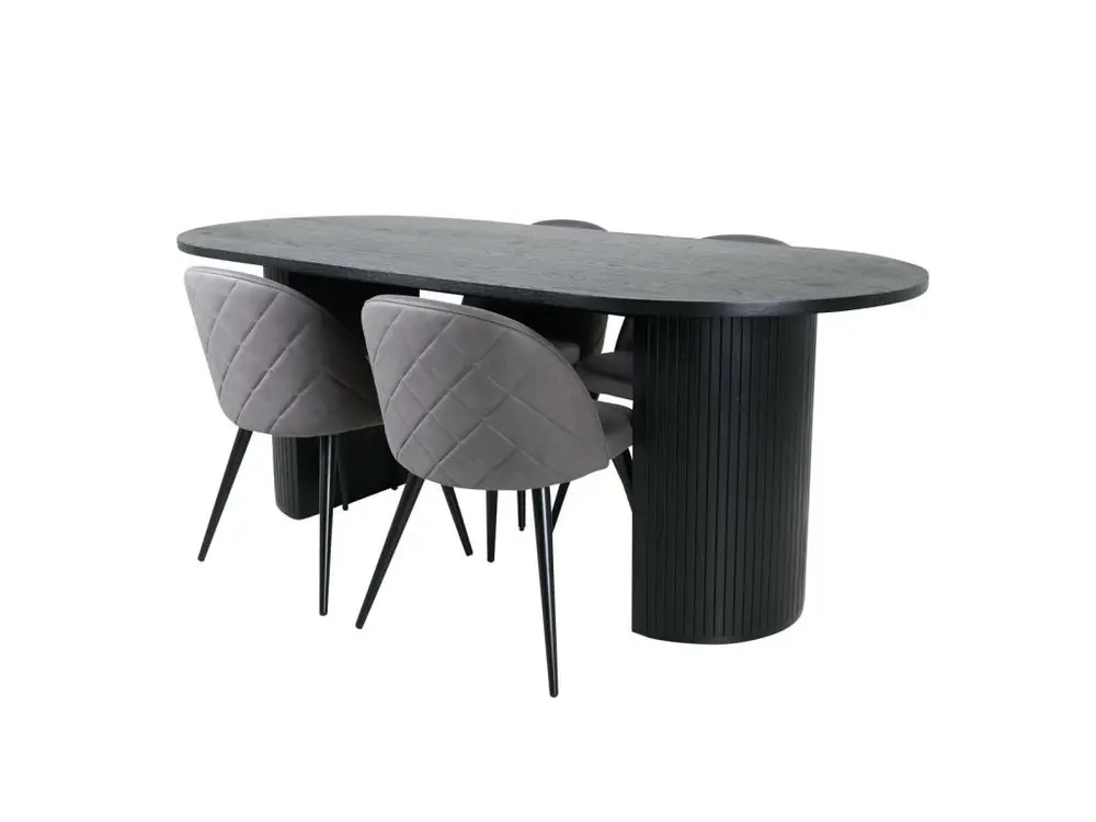 BiancaBL ensemble table, table noir et 4 Tissu doux Stitches chaises gris. pour télétravail