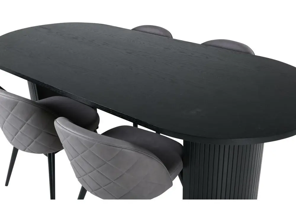 BiancaBL ensemble table, table noir et 4 Tissu doux Stitches chaises gris. pour télétravail