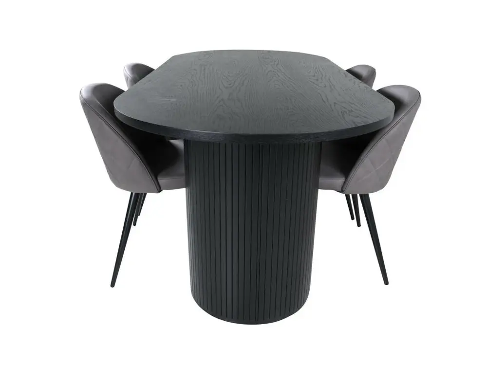 BiancaBL ensemble table, table noir et 4 Tissu doux Stitches chaises gris. pour télétravail