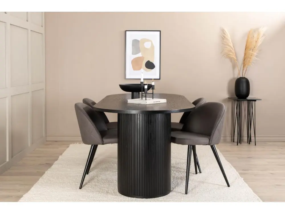 BiancaBL ensemble table, table noir et 4 Tissu doux Stitches chaises gris. pour télétravail