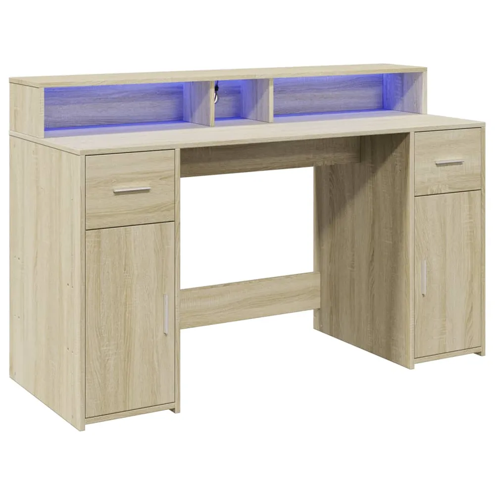 Bureau assis-debout Bureau table poste de travail meuble d'ordinateur informatique étude avec lumières LED chêne sonoma bo...