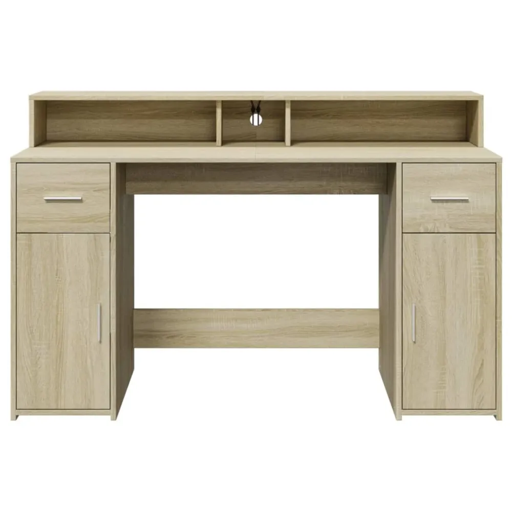 Bureau assis-debout Bureau table poste de travail meuble d'ordinateur informatique étude avec lumières LED chêne sonoma bo...