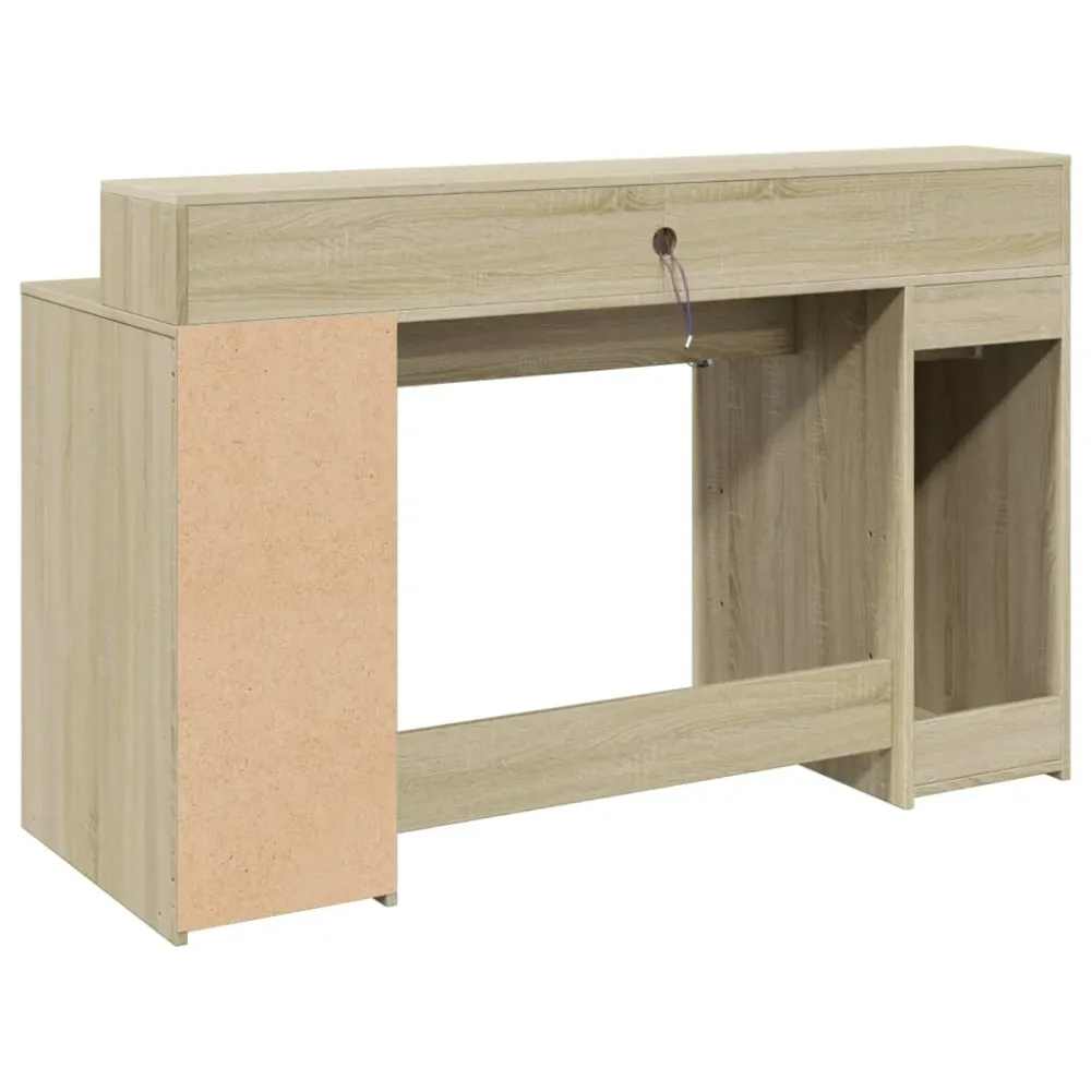 Bureau assis-debout Bureau table poste de travail meuble d'ordinateur informatique étude avec lumières LED chêne sonoma bo...