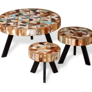 Bureau assis-debout Ensemble de table basse 3 pièces Bois de récupération massif