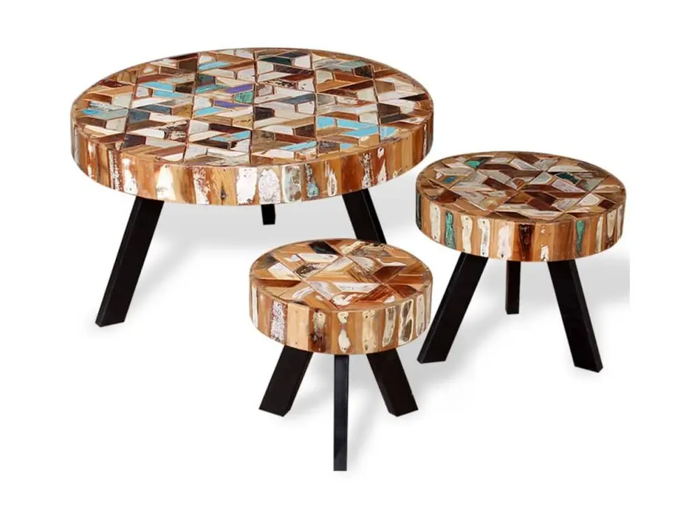 Bureau assis-debout Ensemble de table basse 3 pièces Bois de récupération massif