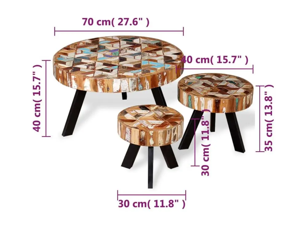 Bureau assis-debout Ensemble de table basse 3 pièces Bois de récupération massif