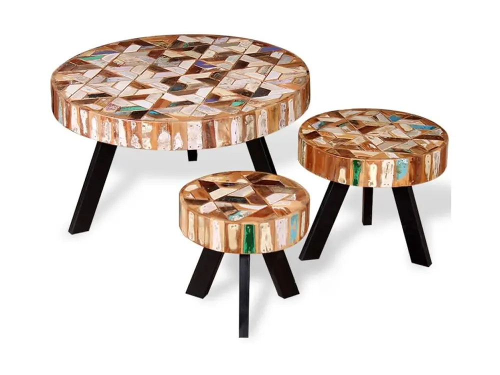 Bureau assis-debout Ensemble de table basse 3 pièces Bois de récupération massif
