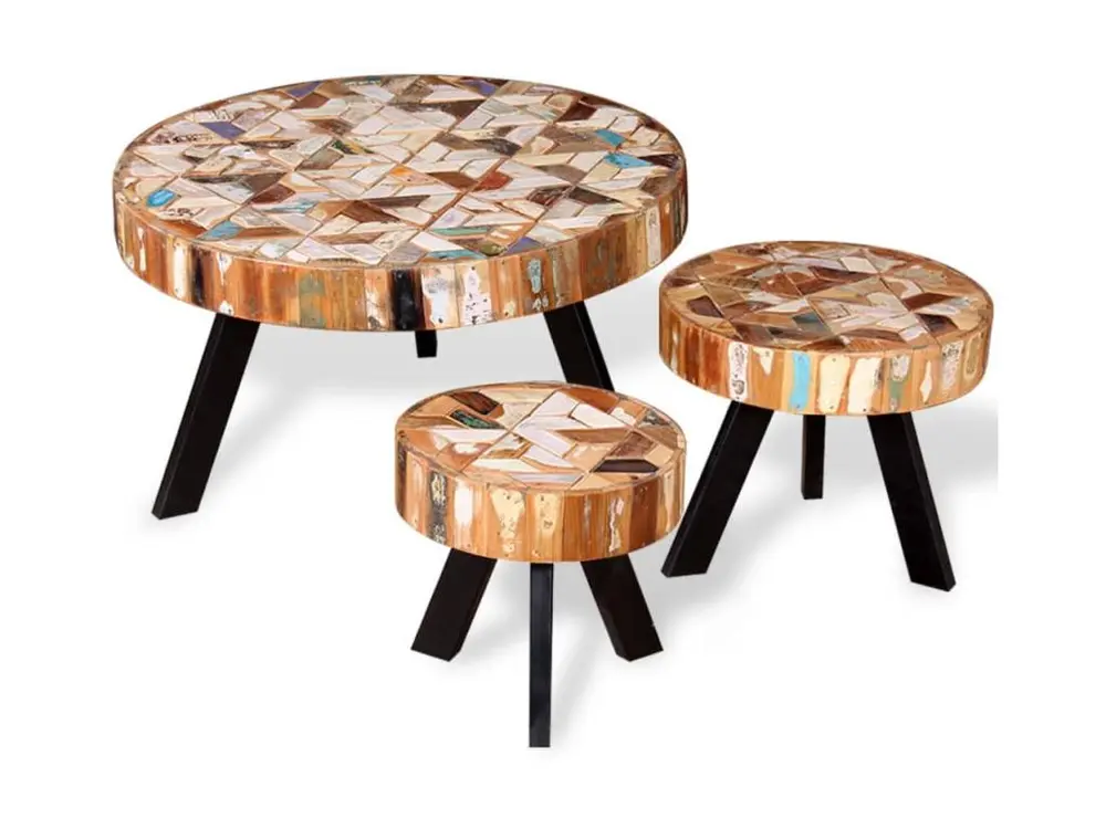 Bureau assis-debout Ensemble de table basse 3 pièces Bois de récupération massif