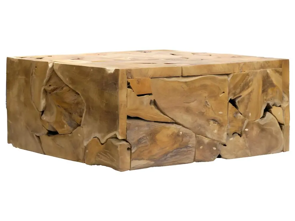 Bureau assis-debout Table basse carrée L.100 cm avec assemblage de bois de teck - TEKKU