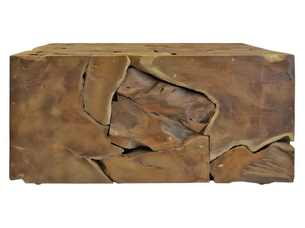 Bureau assis-debout Table basse carrée L.100 cm avec assemblage de bois de teck - TEKKU