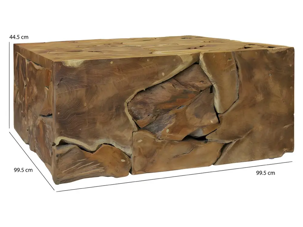 Bureau assis-debout Table basse carrée L.100 cm avec assemblage de bois de teck - TEKKU