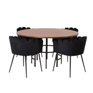 Bureau compact pour Copenhagen ensemble table, table marron et 4 Limhamn chaises Velours noir.