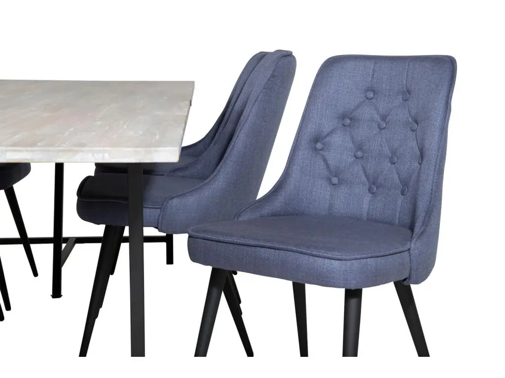 Bureau à compartiments intégrés Jepara ensemble table, table teck et 6 En velours Deluxe chaises bleu, noir.