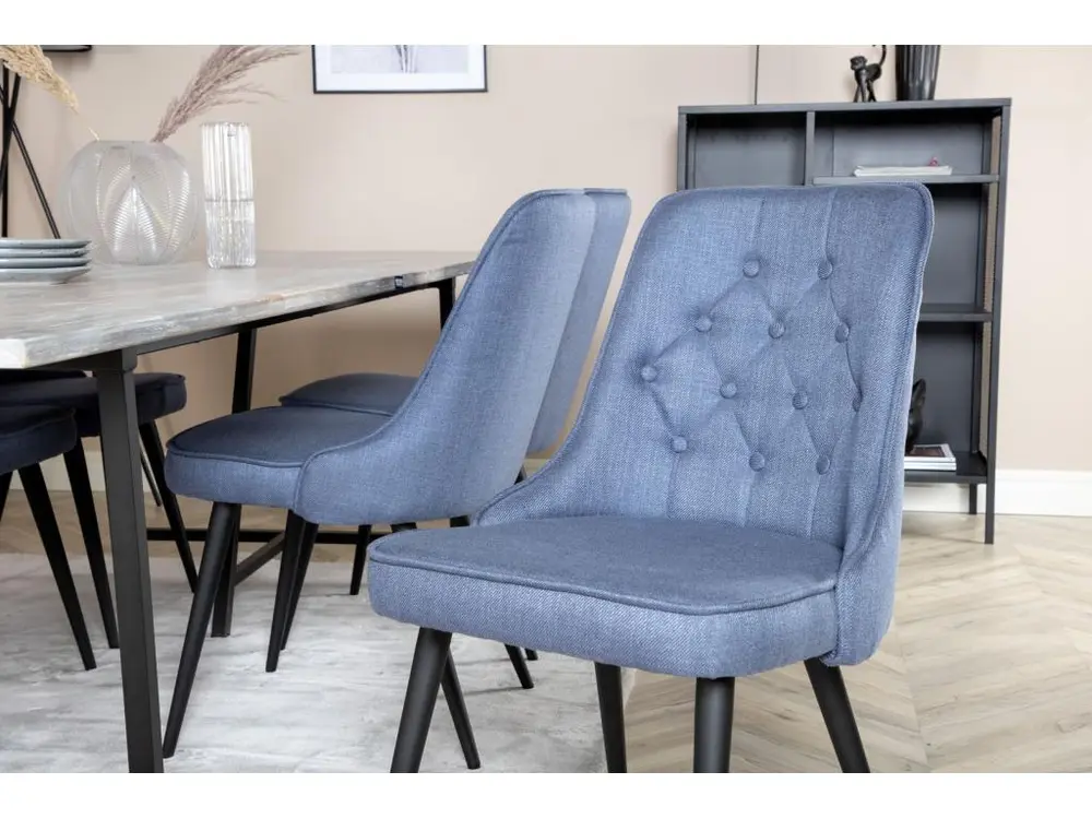 Bureau à compartiments intégrés Jepara ensemble table, table teck et 6 En velours Deluxe chaises bleu, noir.