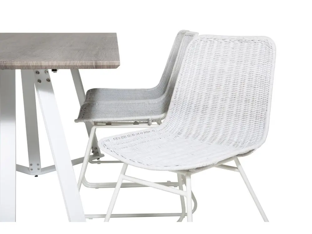 Bureau à compartiments intégrés MarinaGRWH ensemble table, table gris et 6 Cirebon chaises rougein whitewash.